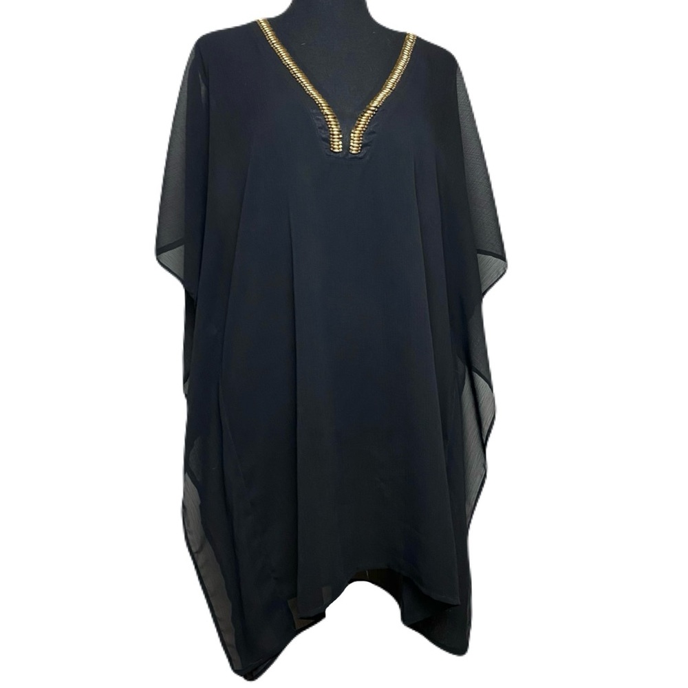 Tommy Bahama Sheer Black V-Neck Beach Swimsuit Coverup‎ Beaded Women's XS